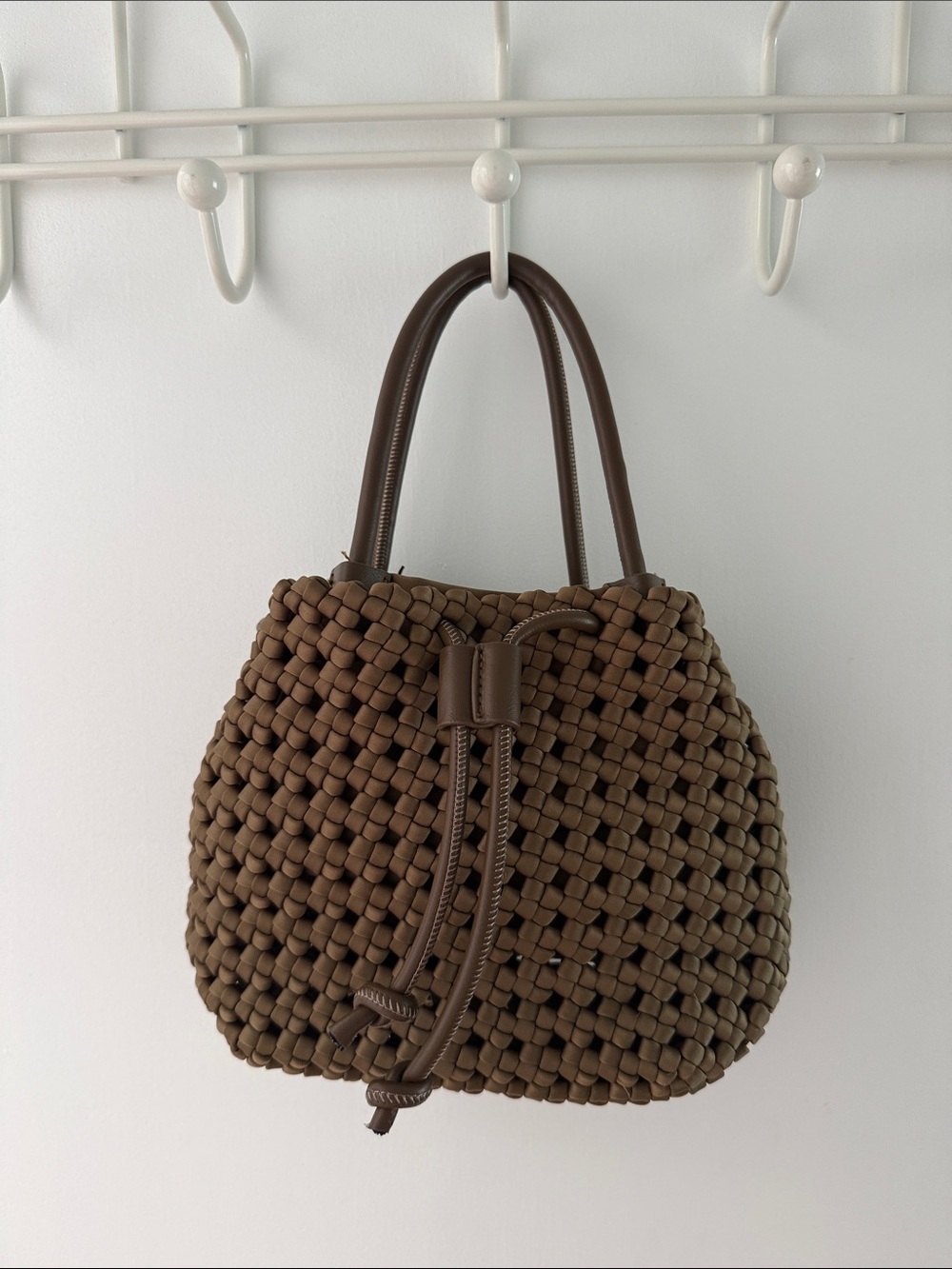 Anthropologie Woven Drawstring Bag in Brown